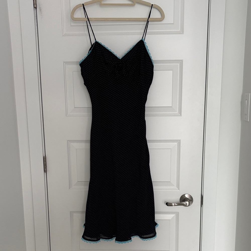 Vintage Mica Polka Dot Slip Dress with Teal Trim